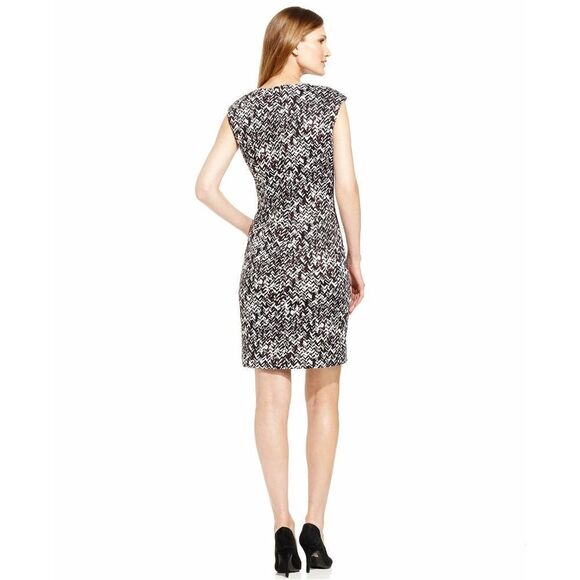 New! CALVIN KLEIN Women's Herringbone Print Zipper-detail Sheath Dress Size 8 - Picture 5 of 6